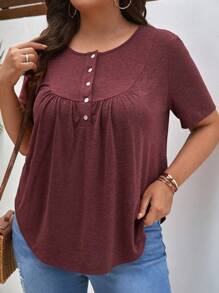 SHEIN Frenchy Plus Half Button Curved Hem Tee
