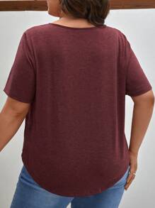 SHEIN Frenchy Plus Half Button Curved Hem Tee