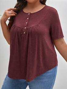 SHEIN Frenchy Plus Half Button Curved Hem Tee
