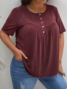 SHEIN Frenchy Plus Half Button Curved Hem Tee