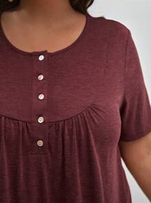 SHEIN Frenchy Plus Half Button Curved Hem Tee