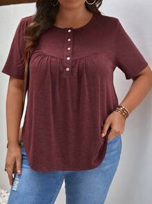SHEIN Frenchy Plus Half Button Curved Hem Tee