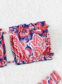 Bộ Bikini Nữ viền lá sen Lộ Lưng Xù nhỏ Buộc lại Paisley - Nhiều màu - Xem 6