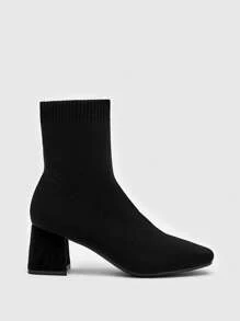 CUCCOO BASICS 女士优雅黑色袜靴，简约方头粗跟一脚蹬靴，适合夏季毕业高跟鞋舞会高跟鞋度假鞋夏季促销圣诞节秋季新年假期 - 黑色 - 查看 5