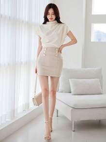 DAZY 素色蝙蝠袖襯衫 - 杏色 - 查看 4