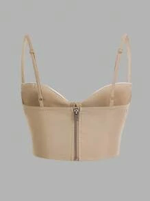 SHEIN ICON Top de tirantes bustier de color combinado - Caqui - Ver 2