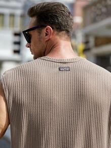 GENTILAND Men Plus Letter Patched Tank Top & Shorts - Khaki - View 5