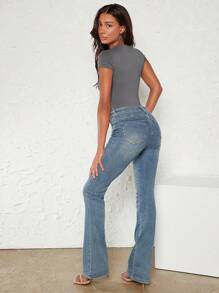 SHEIN BASICS Áo liền quần ôm nữ màu trơn Giải trí - Màu xám đen - Xem 6