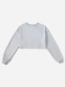 SHEIN EZwear Car & Letter Graphic Drop Shoulder Crop Sweatshirt - Light Grey - View 2