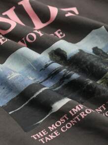 DAZY Slogan Graphic Drop Shoulder Tee - Dark Grey - View 4