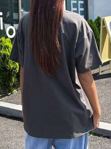 DAZY Slogan Graphic Drop Shoulder Tee - Dark Grey - View 6