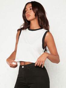 SHEIN BASICS Tương phản ràng buộc Crop Tank Top - trắng - Xem 3