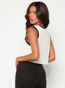 SHEIN BASICS Tương phản ràng buộc Crop Tank Top - trắng - Xem 6