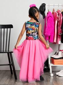 SHEIN Cô Gái Trẻ Đồ họa Chữ cái Áo ba lỗ & Lưới Váy - Nhiều màu - Xem 3