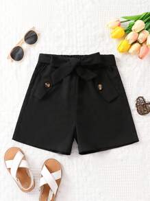 女孩1入組翻蓋細節短褲 - 黑色 - 查看 1