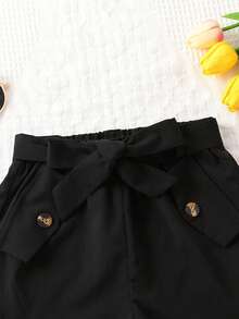 女孩1入組翻蓋細節短褲 - 黑色 - 查看 4