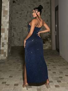 SHEIN SXY 高衩金屬亮絲吊帶洋裝