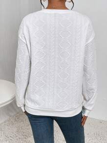 SHEIN Essnce 素色落肩袖運動衫 - 白色 - 查看 6