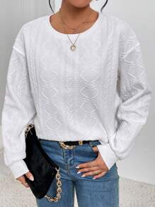 SHEIN Essnce 素色落肩袖運動衫 - 白色 - 查看 3