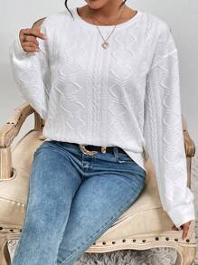 SHEIN Essnce 素色落肩袖運動衫 - 白色 - 查看 5