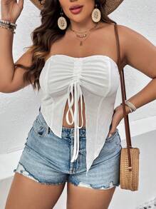 Breezaya Plus Drawstring Front Asymmetrical Hem Tube Top