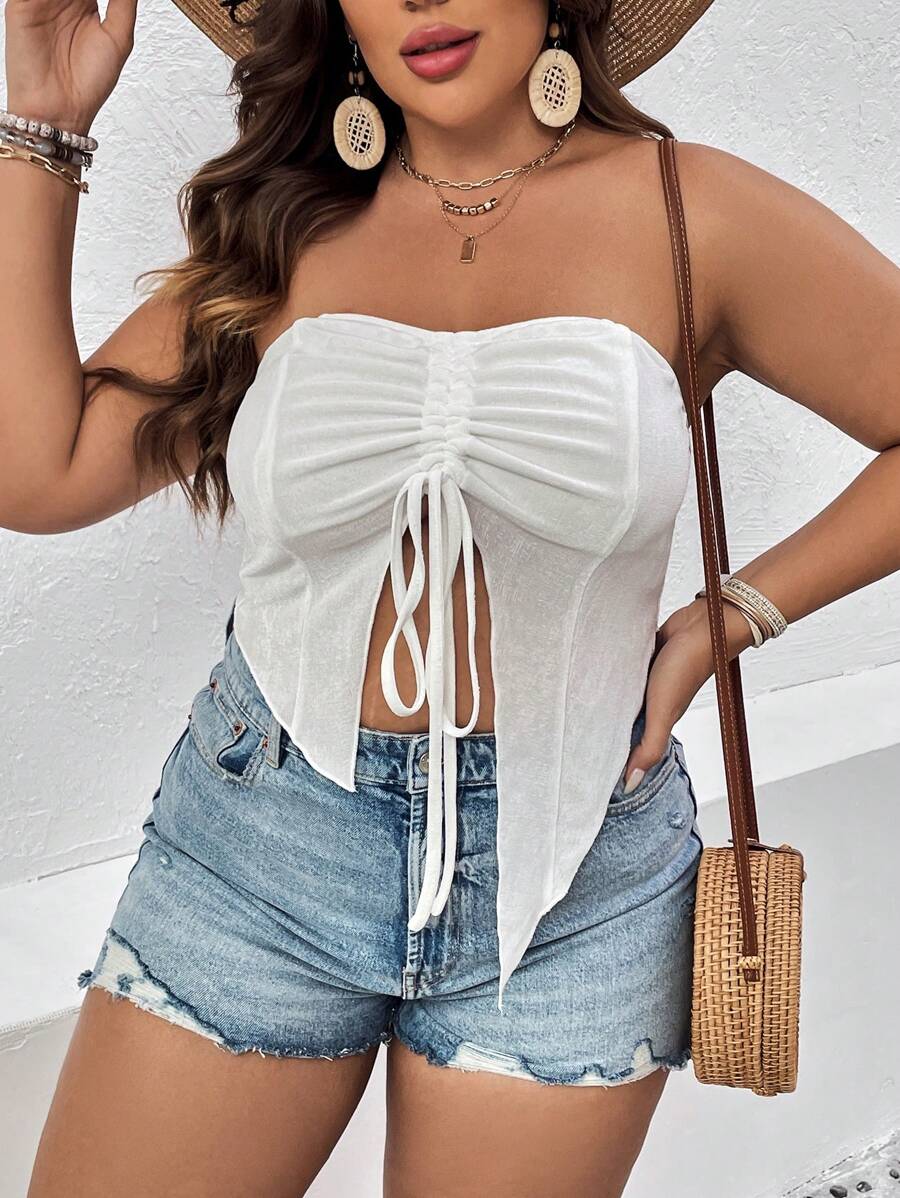 Breezaya Plus Drawstring Front Asymmetrical Hem Tube Top