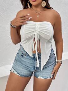 Breezaya Plus Drawstring Front Asymmetrical Hem Tube Top
