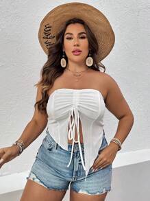Breezaya Plus Drawstring Front Asymmetrical Hem Tube Top
