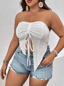 Breezaya Plus Drawstring Front Asymmetrical Hem Tube Top