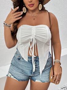 Breezaya Plus Drawstring Front Asymmetrical Hem Tube Top