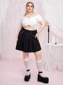 ROMWE Kawaii Plus Heart Print Pleated Skirt - Black - View 5