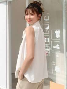 DAZY Solid Tie Front Sleeveless Blouse Going Out Tops - White - View 2