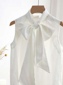DAZY Solid Tie Front Sleeveless Blouse Going Out Tops - White - View 8