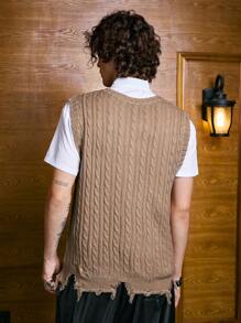 ROMWE MEN Academia Các bạn 1 Miếng Hoa văn chữ thập Áo len vest - Lạc đà - Xem 4