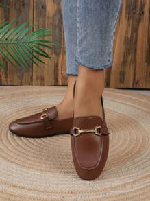2025 Autumn Elegant Flat Loafers For Women, Metal Decor Slip-On Flats - Brown - View 3
