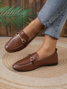 2025 Autumn Elegant Flat Loafers For Women, Metal Decor Slip-On Flats - Brown - View 4