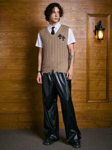 ROMWE MEN Academia Các bạn 1 Miếng Hoa văn chữ thập Áo len vest - Lạc đà - Xem 5