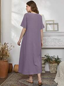 Seusyu 素色紐扣細節連衣裙 - 紫羅蘭色 - 查看 2