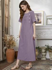 Seusyu 素色紐扣細節連衣裙 - 紫羅蘭色 - 查看 5