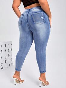 SHEIN SXY Talla grande Jeans ajustados desgarro de talle alto - Lavado ligero - Ver 2