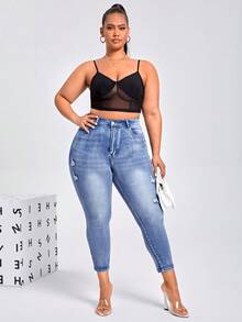 SHEIN SXY Talla grande Jeans ajustados desgarro de talle alto - Lavado ligero - Ver 3