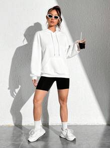 SHEIN EZwear 超大号女士休闲卡通图案长袖连帽运动衫，适合秋冬季 - 白色 - 查看 8