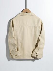 男大童翻蓋口袋破洞細節牛仔夾克不帶T恤 - 卡其色 - 查看 2