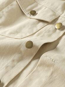 男大童翻蓋口袋破洞細節牛仔夾克不帶T恤 - 卡其色 - 查看 4