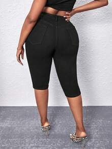 SHEIN SXY Talla grande Jeans ajustados desgarro de talle alto - Negro - Ver 2