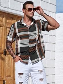 Manfinity Homme Đàn ông cộng In kẻ sọc Áo sơ mi - Nhiều màu - Xem 5