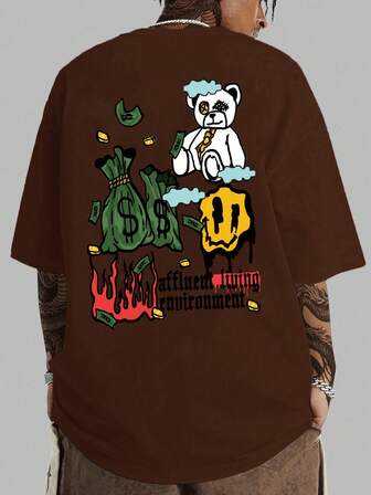 Manfinity Roghcode Men Plus Cartoon & Letter Graphic Tee