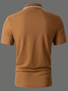 Manfinity Homme 男士條紋飾邊POLO衫 - 棕色 - 查看 3
