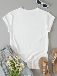 SHEIN Essnce Audiotape And Floral Print Tee - White - View 2
