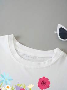 SHEIN Essnce Audiotape And Floral Print Tee - White - View 3